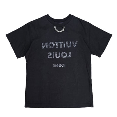 LOUIS VUITTON ルイ・ヴィトン チェーン付き ロゴプリント 半袖Tシャツ 1A84CL M コットン ブラック レディース【中古】