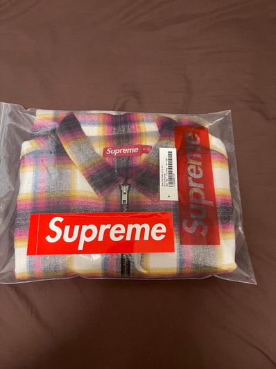Supreme Shadow Plaid Flannel Zip Up Shirt "White"