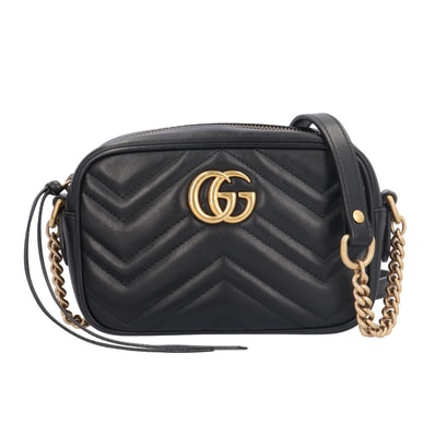 グッチ ミニ カメラバッグ GGマーモント ショルダーバッグ レザー 448065 ブラック レディース GUCCI 中古