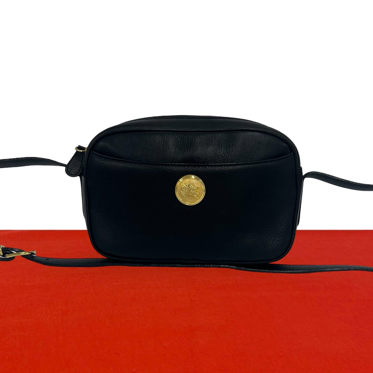BURBERRY バーバリー ノバチェック 柄 シャドーホース ロゴ 金具 レザー ショルダーバッグ ブラック
 03986
