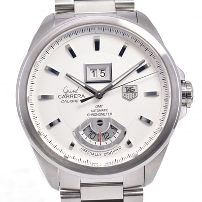 値下 タグホイヤー TAG HEUER WAV5112.BA0901 グランドカレラ GMT ビックデイト 自動巻き メンズ 良品 箱・保証書付き G#144742