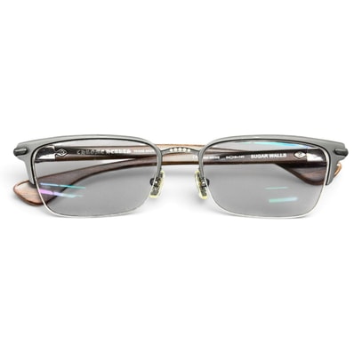 CHROME HEARTS 美品 クロムハーツ SUGAR WALLS シュガーウォール クロス サングラス メガネ 度入りレンズ 54□19-141 プラスチック シルバー ウッド調 ケース付属 眼鏡 ABランク 中古 鑑定済 クロムサングラス