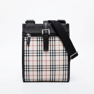 バーバリー BURBERRY チェック キャンバス レザー ショルダーバッグ【中古】