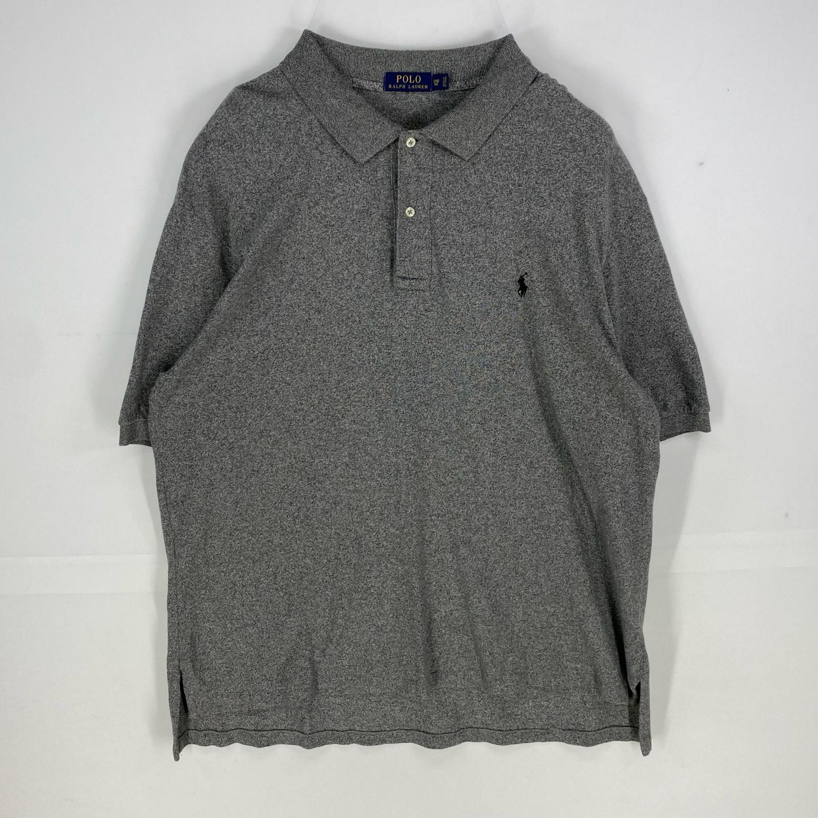 古着 ポロ・ラルフローレン POLO RALPH LAUREN 鹿の子 半袖シャツ ワンポイント 刺繍ロゴ ポロシャツ 2XL グレー系 メンズ