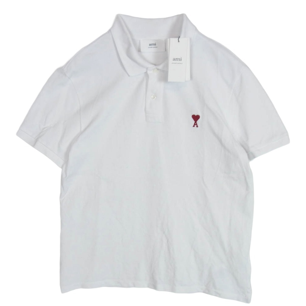 AMI PARIS アミパリス ポロシャツ BFUPL001.760 AMI DE COEUR POLO SHIRT ワンポイント ロゴ刺繍 オーガニックコットン 半袖 ポロシャツ ホワイト系 XL【中古】