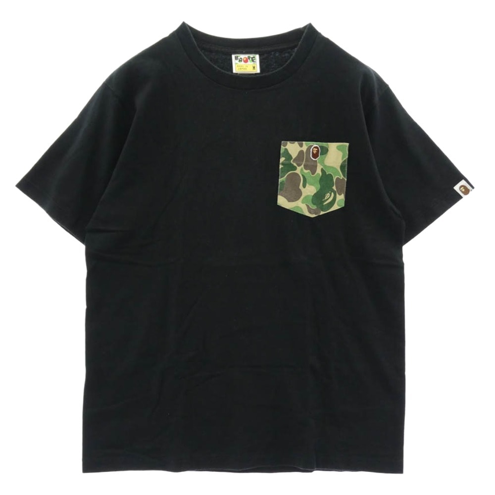 A BATHING APE アベイシングエイプ Tシャツ カモフラポケット フェイスパッチ 半袖 Tシャツ ブラック系 M【中古】