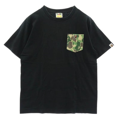 A BATHING APE アベイシングエイプ Tシャツ カモフラポケット フェイスパッチ 半袖 Tシャツ ブラック系 M【中古】