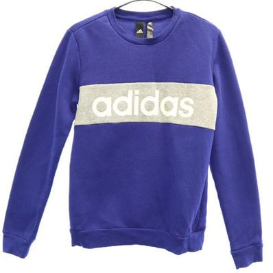 adidas アディダス プリント 長袖 スウェット トレーナー M ブルー×グレー