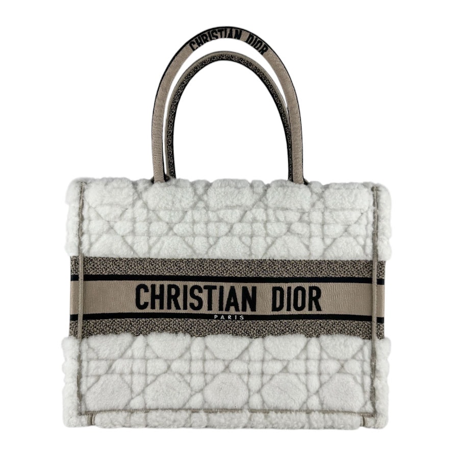 クリスチャンディオール Christian Dior ハンドバッグ ブックトート ミディアム キャンバス/ボア ホワイト/ベージュ/ブラック レディース【中古】 z9498
