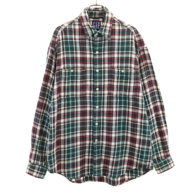 GAP ギャップ 90s オールド チェック柄 長袖 ネルシャツ M 深緑