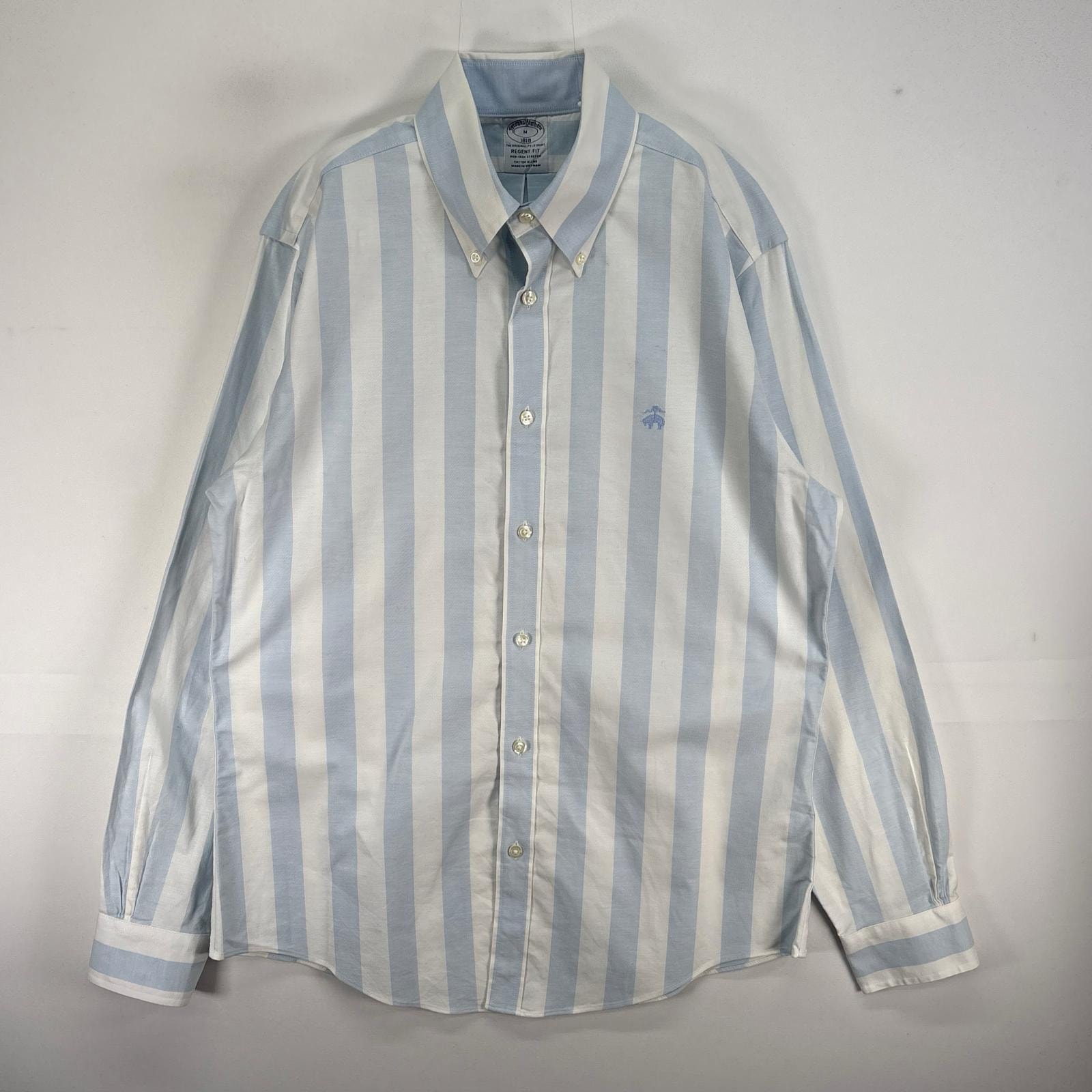 古着 ブルックスブラザーズ Brooks Brothers 長袖シャツ ロゴ 刺繍 REGENT FIT 1818 M  ブルー系 ストライプ メンズ