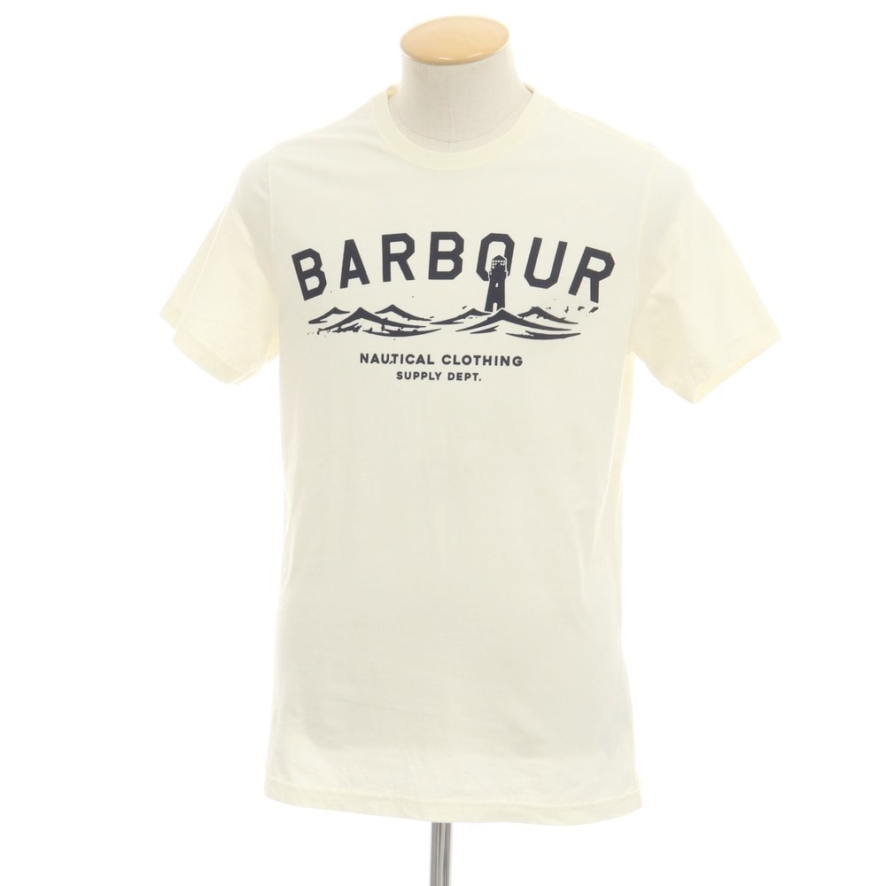 【中古】バブアー Barbour コットン クルーネック 半袖Tシャツ クリーム【サイズS】【メンズ】