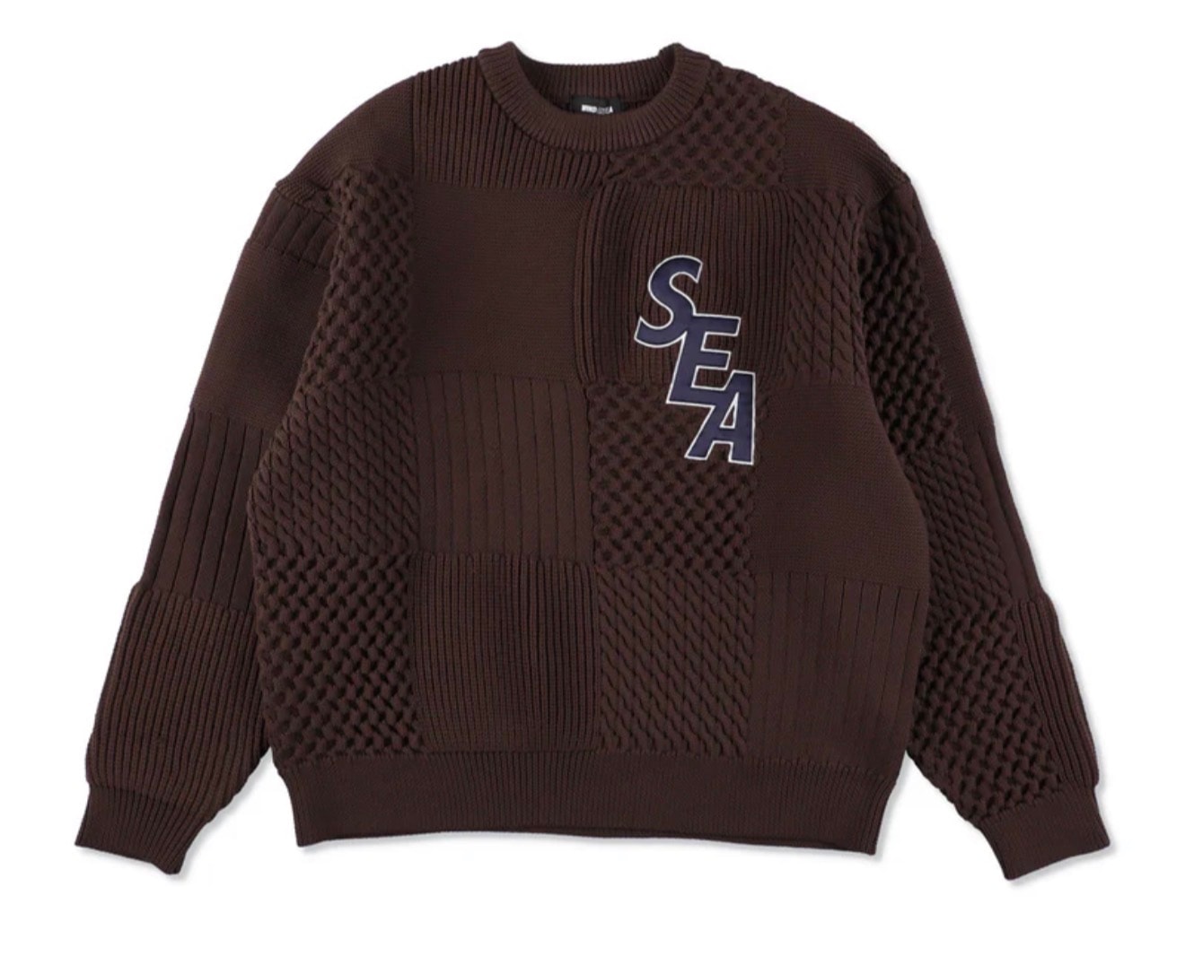 ウィンダンシー パッチワーク ニット セーター "ブラウン"