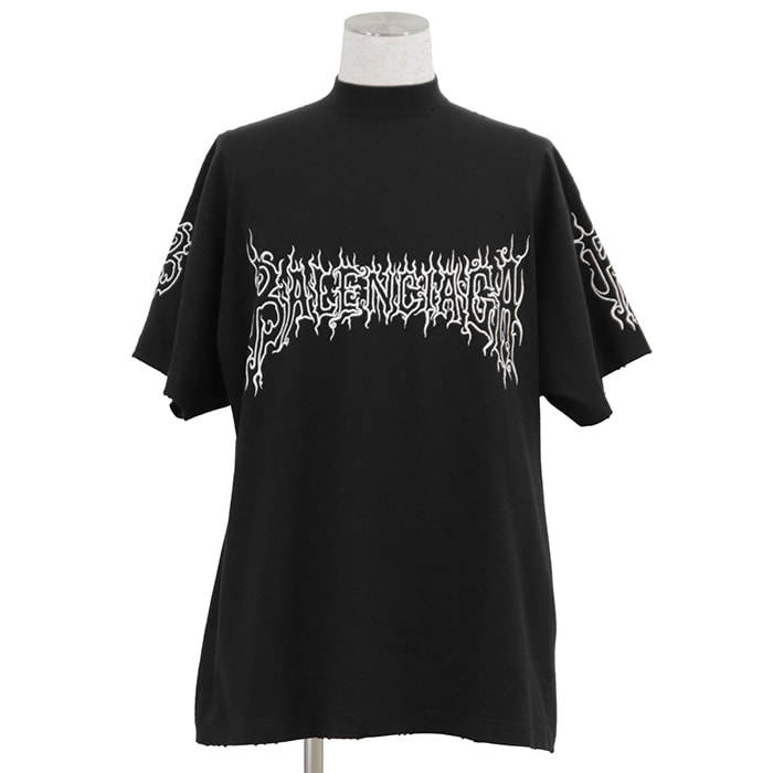 【新品同様】BALENCIAGA バレンシアガ Darkwave ダークウェイブ オーバーサイズ Tシャツ サイズ L メンズ ファイヤーロゴ トライバル コットン100% カットソー トップス ブラック 黒 ポルトガル製