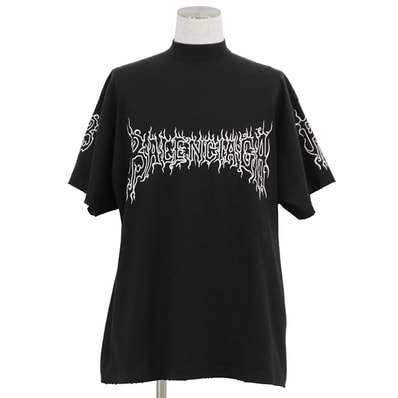 【新品同様】BALENCIAGA バレンシアガ Darkwave ダークウェイブ オーバーサイズ Tシャツ サイズ L メンズ ファイヤーロゴ トライバル コットン100% カットソー トップス ブラック 黒 ポルトガル製