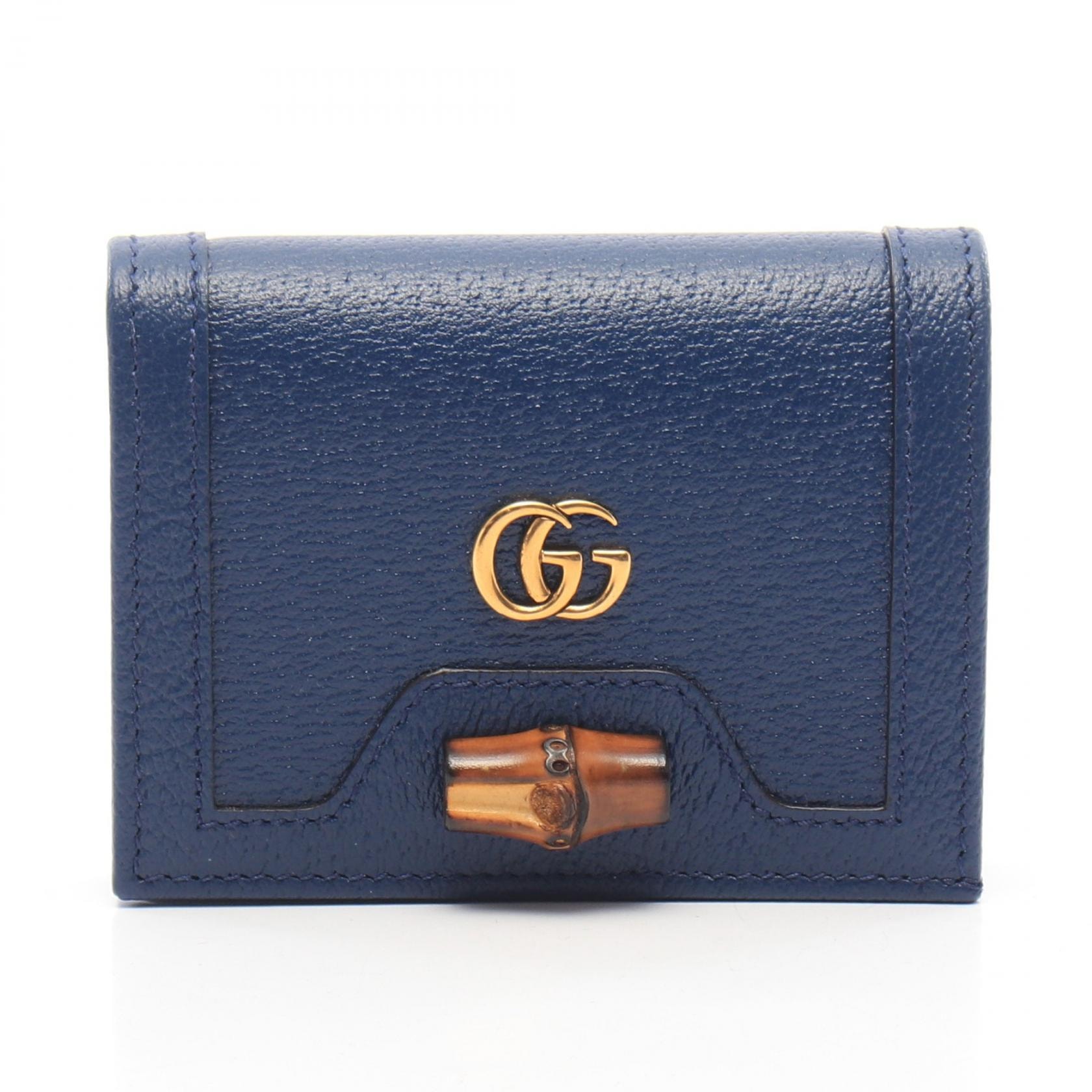 グッチ GUCCI ダブルG バンブー 二つ折り財布 財布 レザー レディース ネイビー系 658244 【中古】