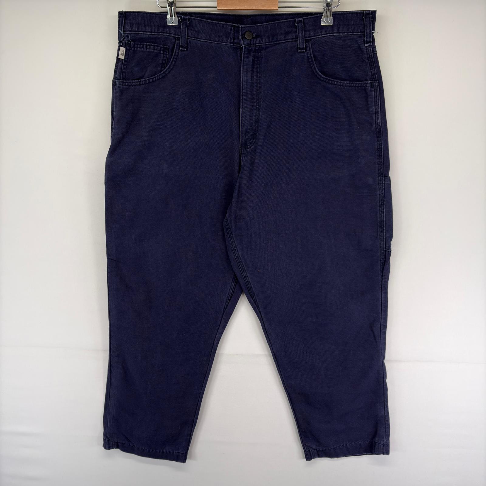 古着 カーハート Carhartt ダック パンツ ワンポイント ジップフライ ツールポケット ワークパンツ w40 L34  ネイビー系 メンズ