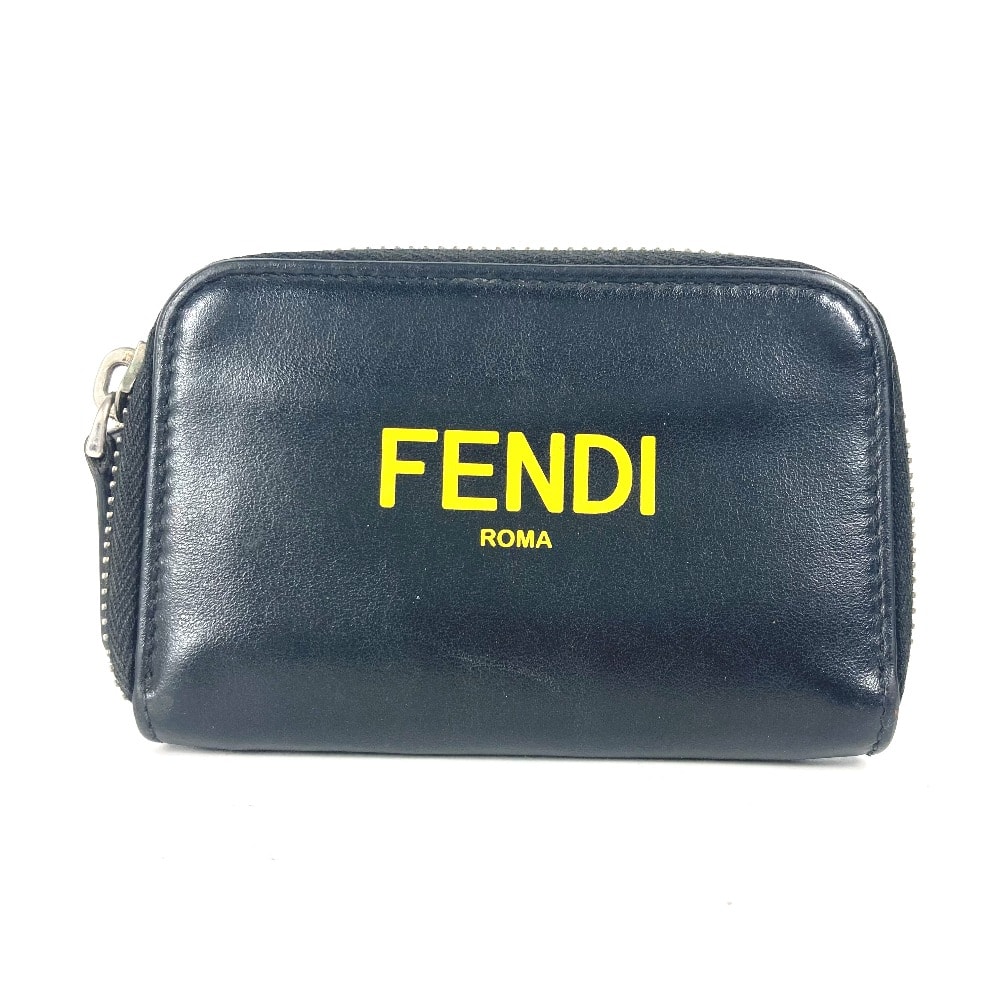 フェンディ FENDI ロゴ ラウンドファスナー 7M0257 財布 小銭入れ バイカラー コインケース レザー ブラック