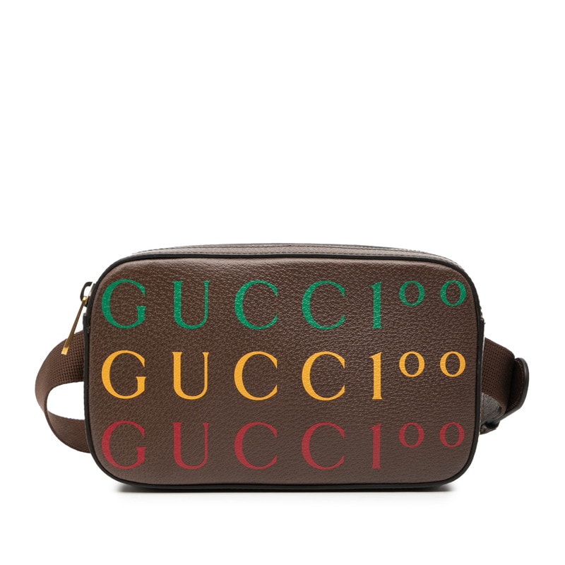 グッチ 100周年記念 ロゴ ウエストバッグ ボディバッグ 602695 ブラウン レザー メンズ GUCCI 【中古】