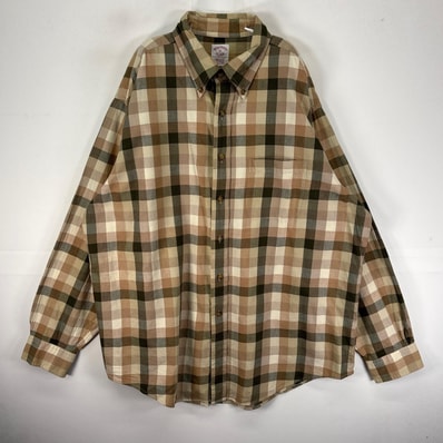 古着 ブルックスブラザーズ Brooks Brothers 長袖シャツ ボタンダウン 胸ポケット フランネル XL ベージュ系 チェック メンズ