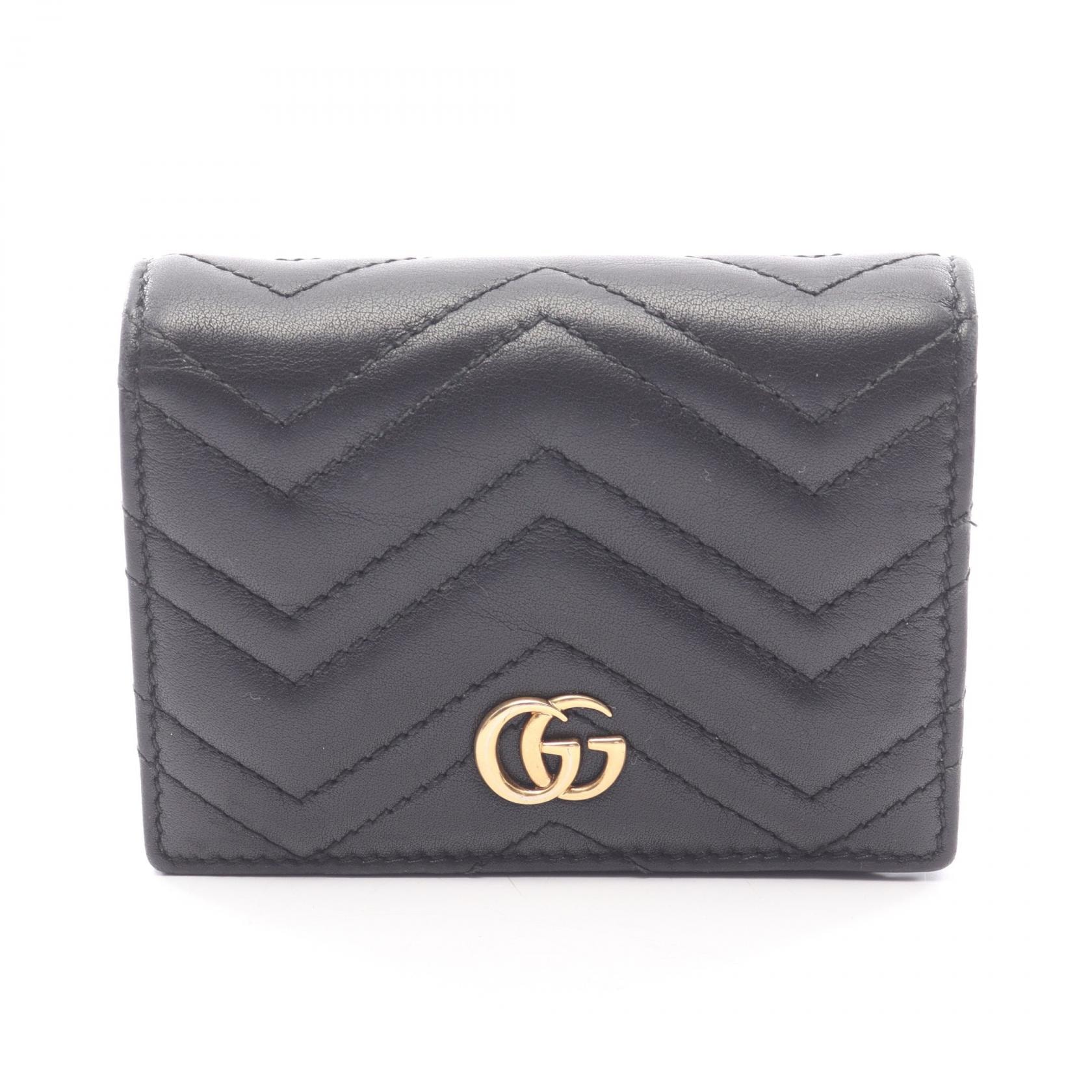 グッチ GUCCI GGマーモント 二つ折り財布 財布 レザー レディース ブラック系 【中古】
