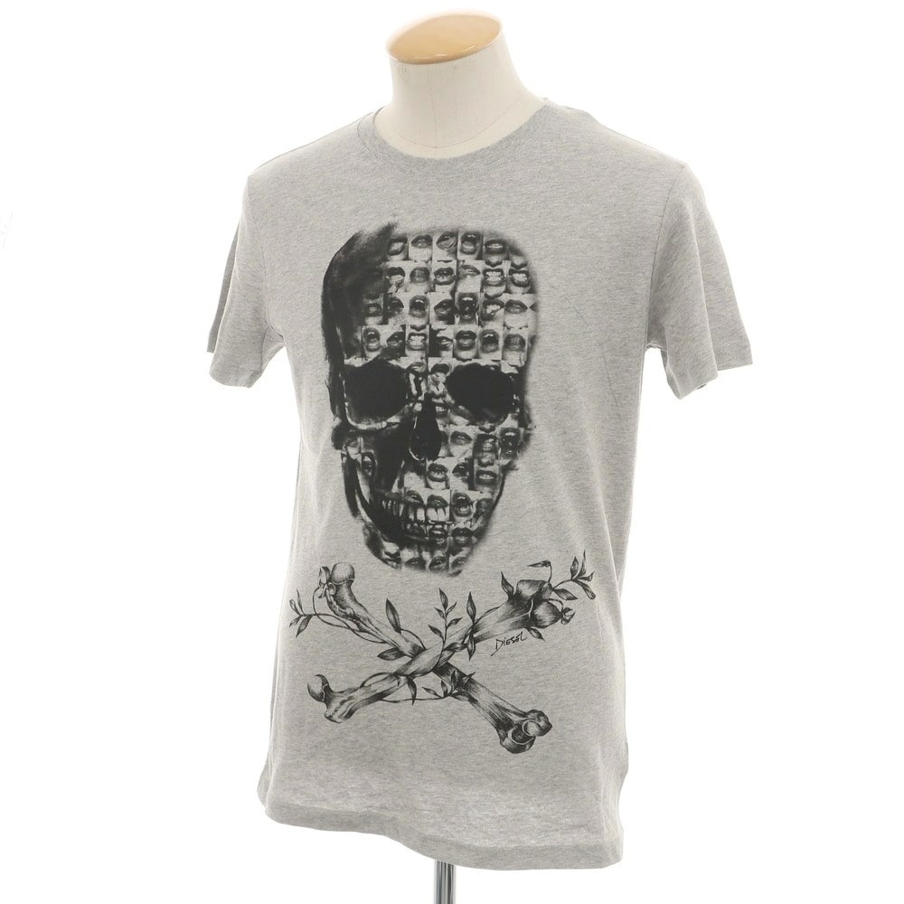 【中古】ディーゼル DIESEL コットン クルーネック 半袖Tシャツ グレー【サイズS】【メンズ】