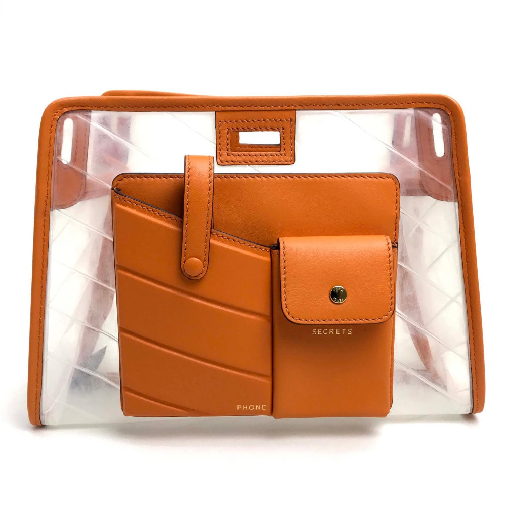 フェンディ FENDI スモール ピーカブー ディフェンダー カスタマイズ カバン ピーカブーカバー ハンドバッグ ビニール/レザー オレンジ×クリア