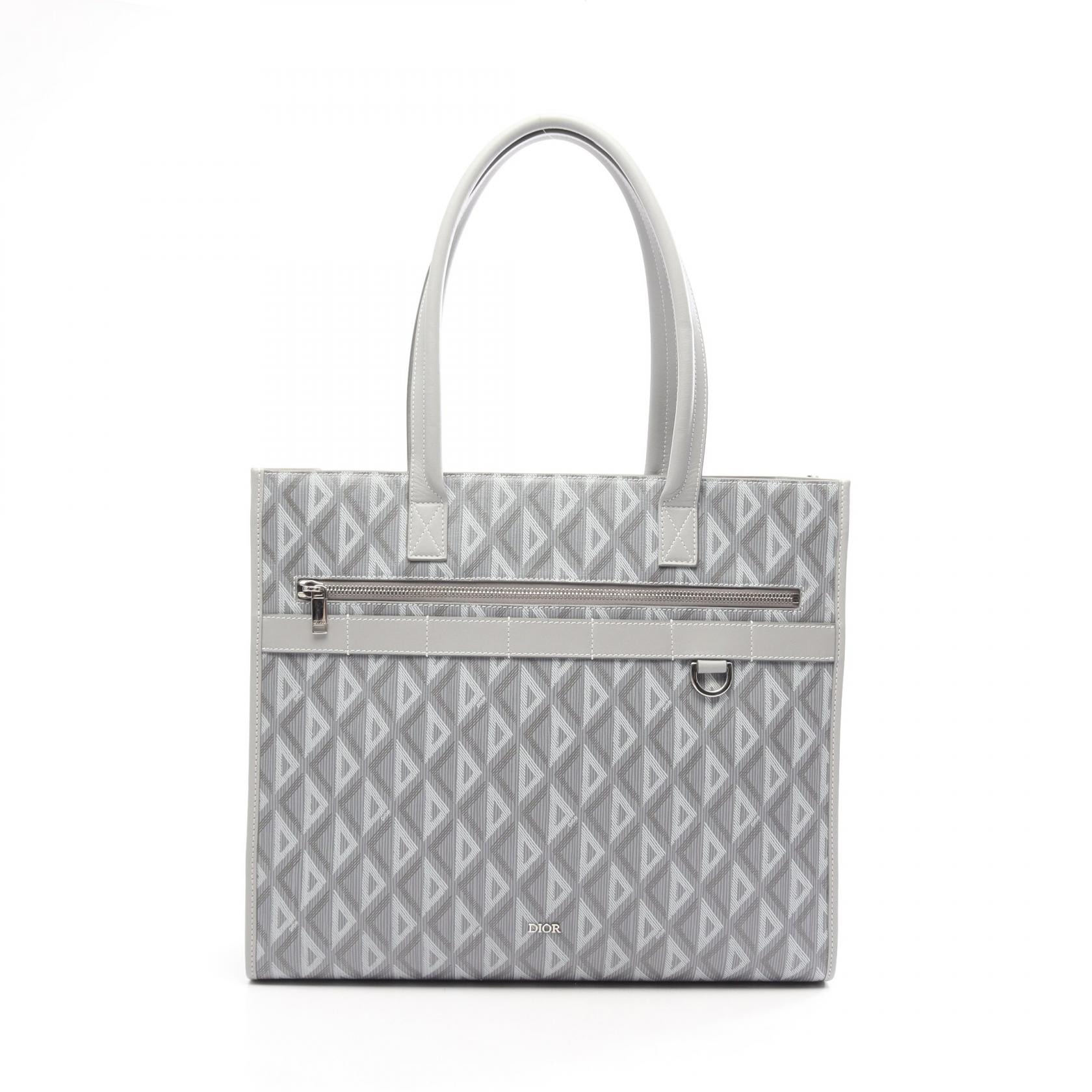 ディオール Dior サファリ CDダイヤモンド トートバッグ バッグ レザー メンズ グレー系 【中古】