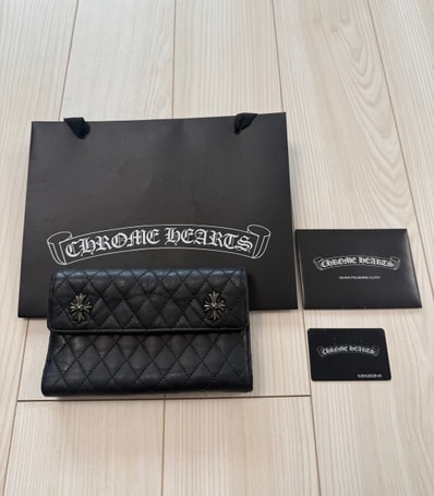 付属品完備/値下げ交渉可能 / 正規品!CHROME HEARTS クロムハーツ キルティングウォレット 財布