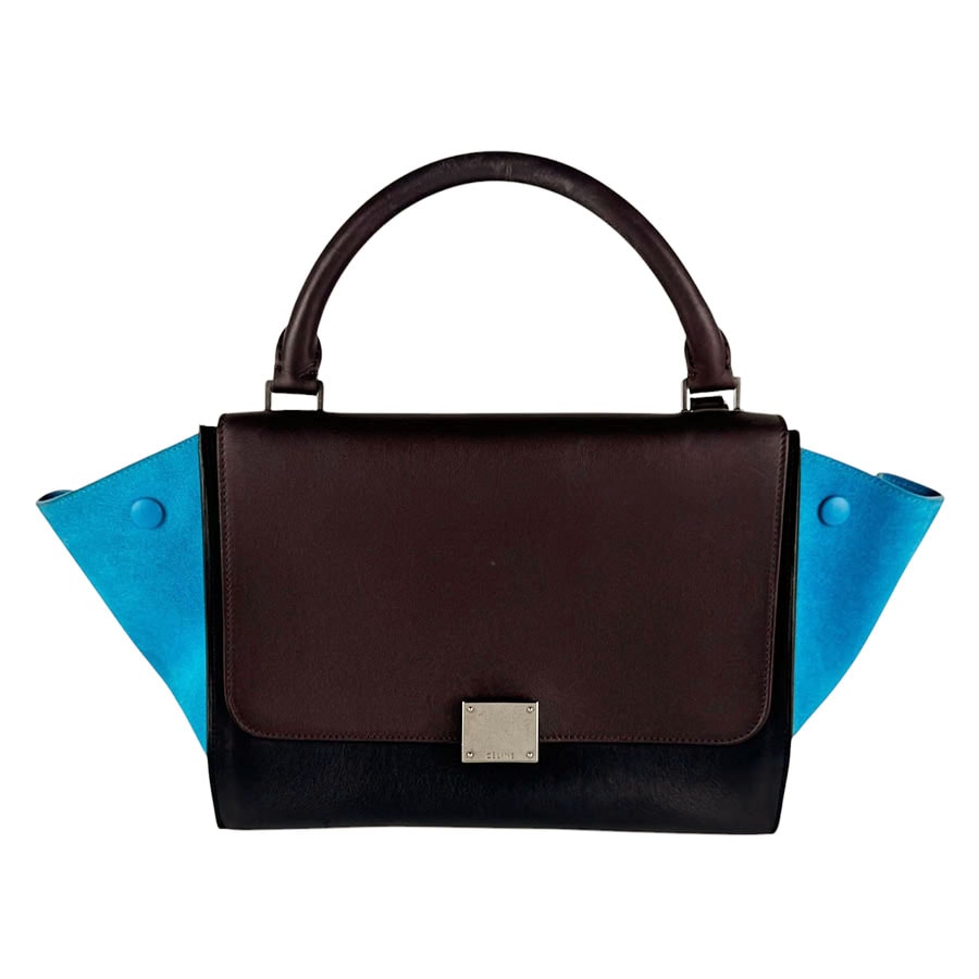 セリーヌ CELINE ハンドバッグ ショルダーバッグ トラペーズ レザー/スエード バーガンディ/ブラック/ブルー シルバー レディース【中古】 z10429