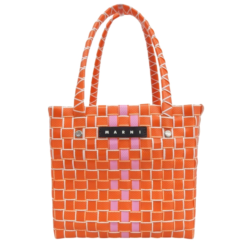 マルニ 美品 フロントロゴ BOX BASKET BAG ハンドバッグ レディース オレンジ×ピンク M00638 24SS