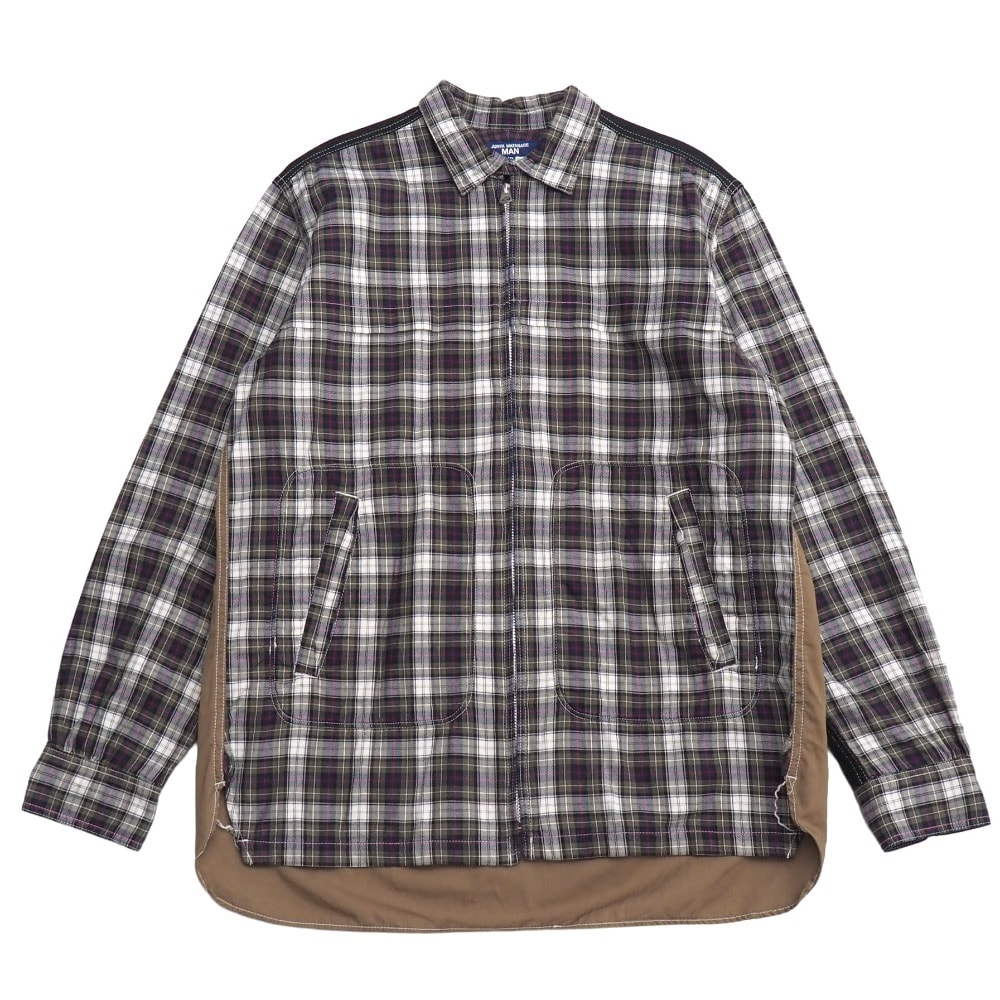 2022年製■COMME des GARCONS JUNYA WATANABE MAN コムデギャルソンジュンヤワタナベマン 長袖シャツ サイズM AD2022 切替 チェック ジップアップ ブルゾン ブランド古着【中古】20260807/PU0112
