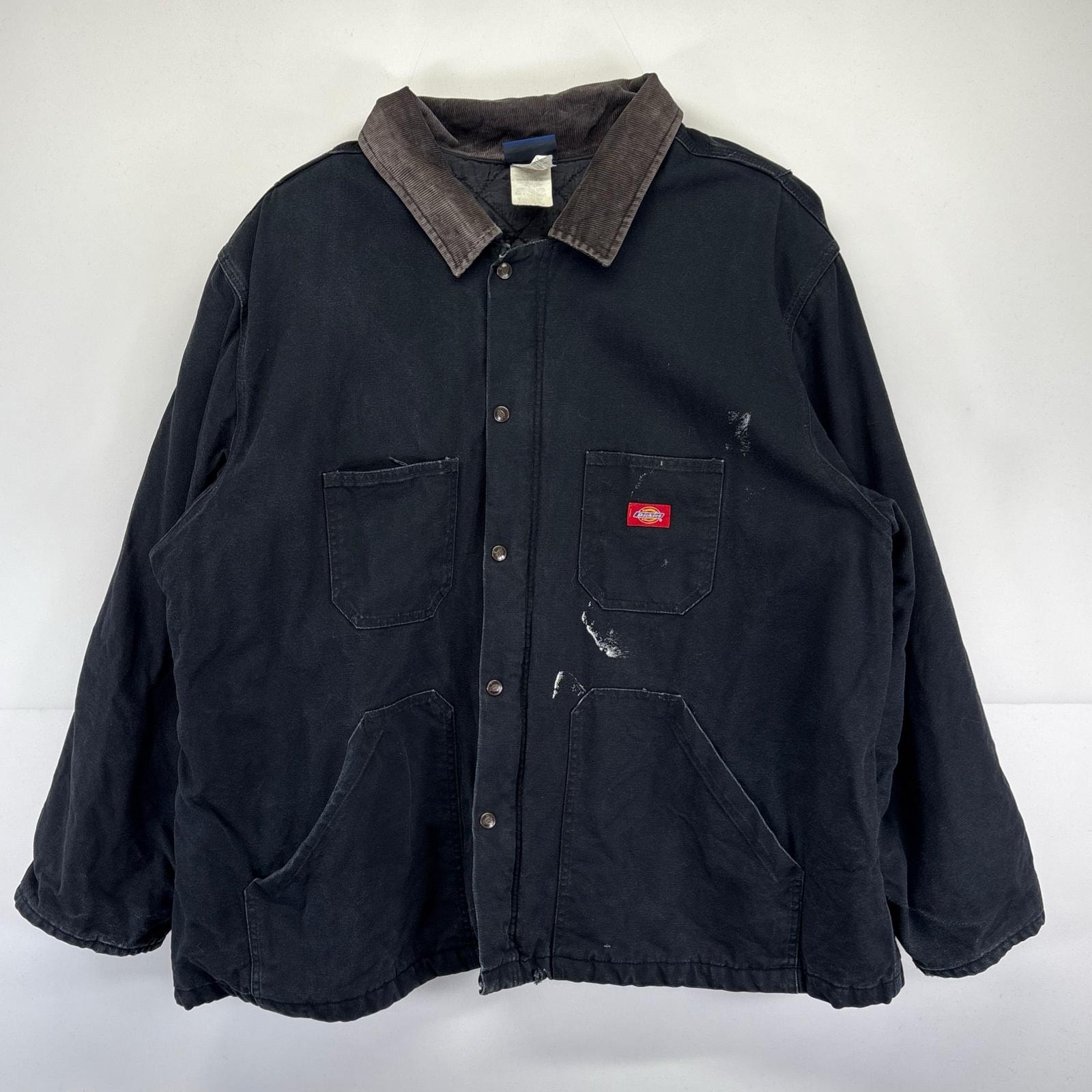 古着 ディッキーズ Dickies ワークジャケット 大きいサイズ 襟コーデュロイ ワンポイントロゴ カバーオール 4XL  ブラック メンズ