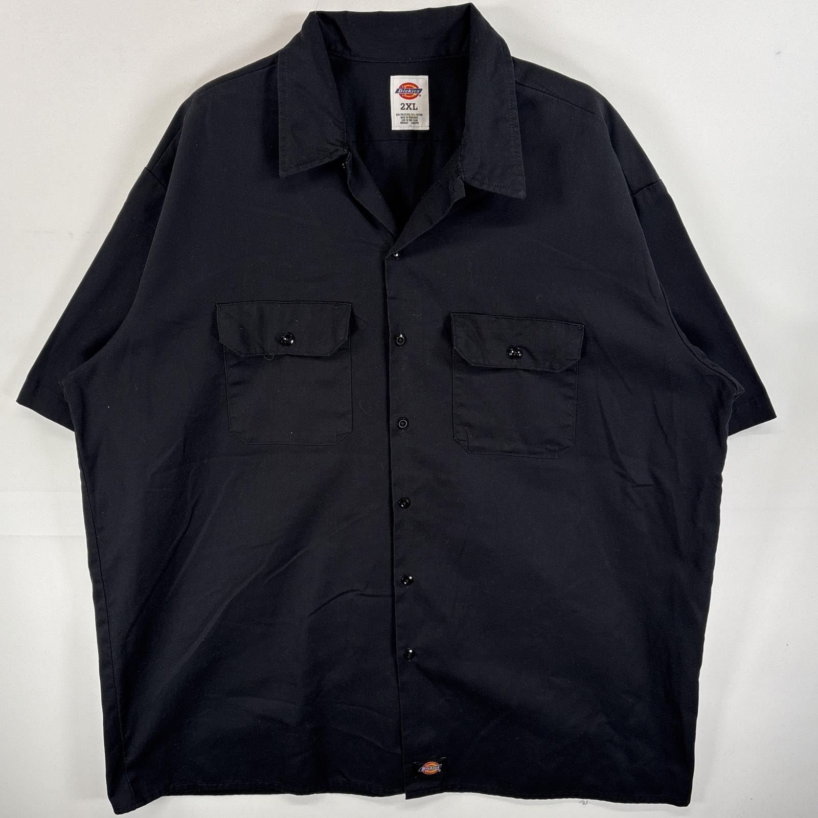 古着 ディッキーズ Dickies 半袖シャツ フラップポケ ワークシャツ ワンポイント ロゴ 2XL ブラック 無地 メンズ