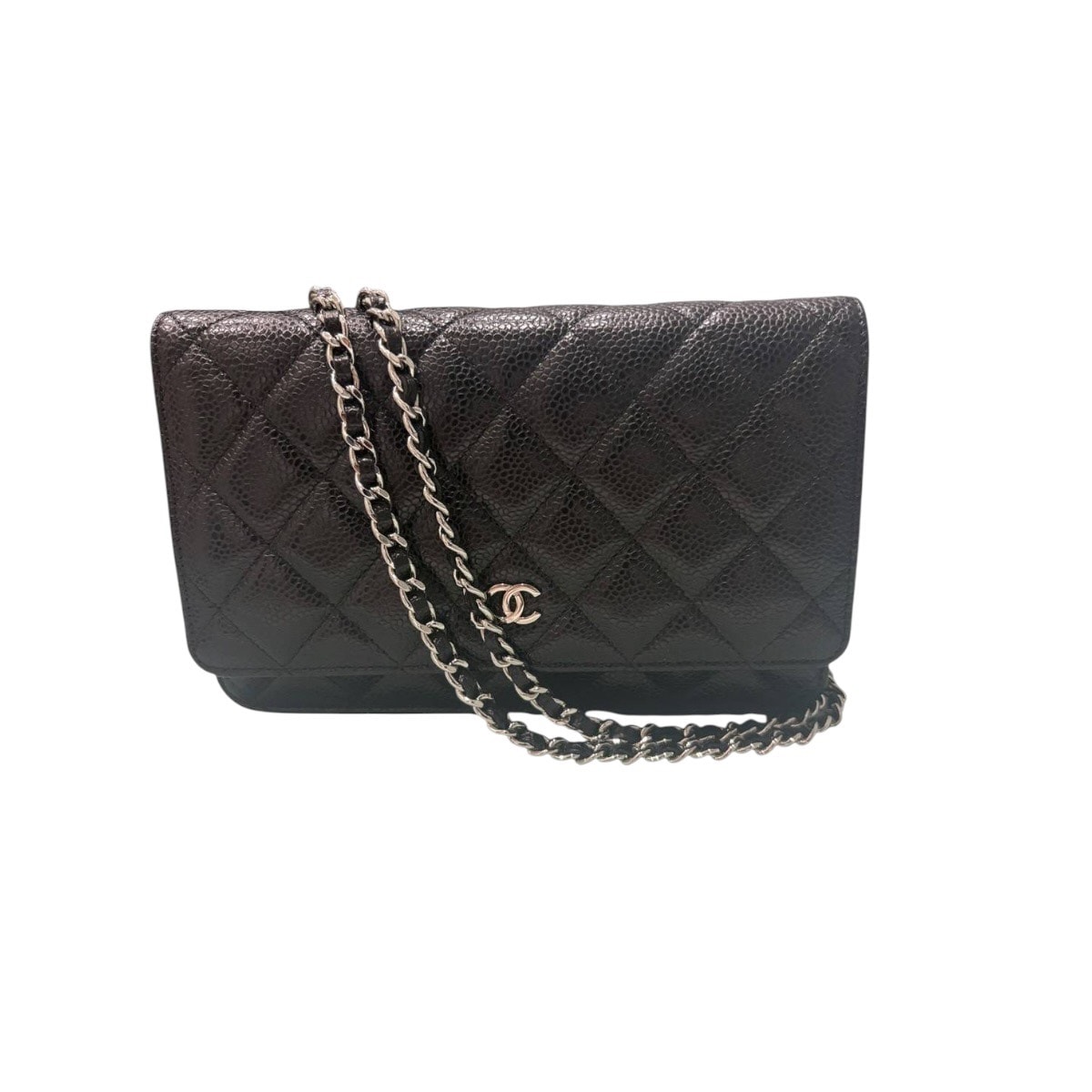 CHANEL シャネル キャビアスキン マトラッセ ブラック シルバー金具 カーフ ショルダーバッグ ウォレットチェーン S1-00231 【中古】