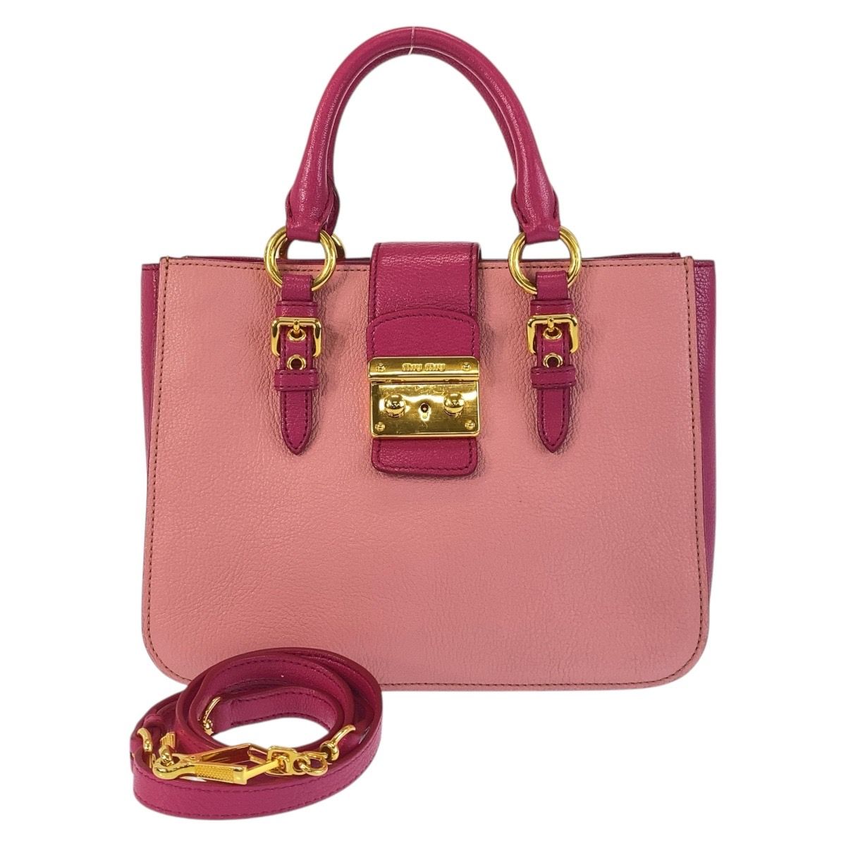 美品 MIUMIU ミュウミュウ マドラス ピンク ゴールド金具 レザー ハンドバッグ ショルダーバッグ 500880 【中古】