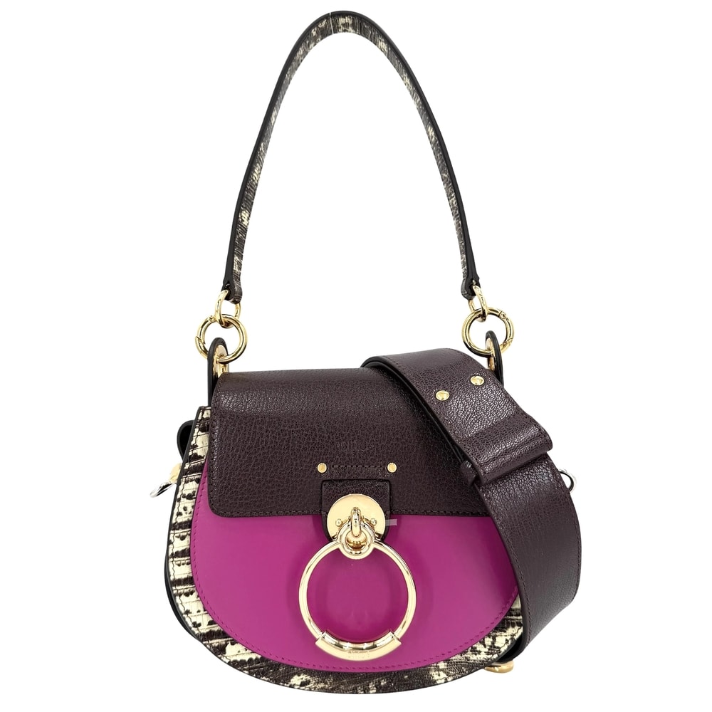 Chloe クロエ 2WAY テス パイソン柄 ショルダーバッグ 肩掛け 斜め掛け ハンドバッグ レザー ピンク ブラウン 茶 ゴールド金具 レディース【中古品】