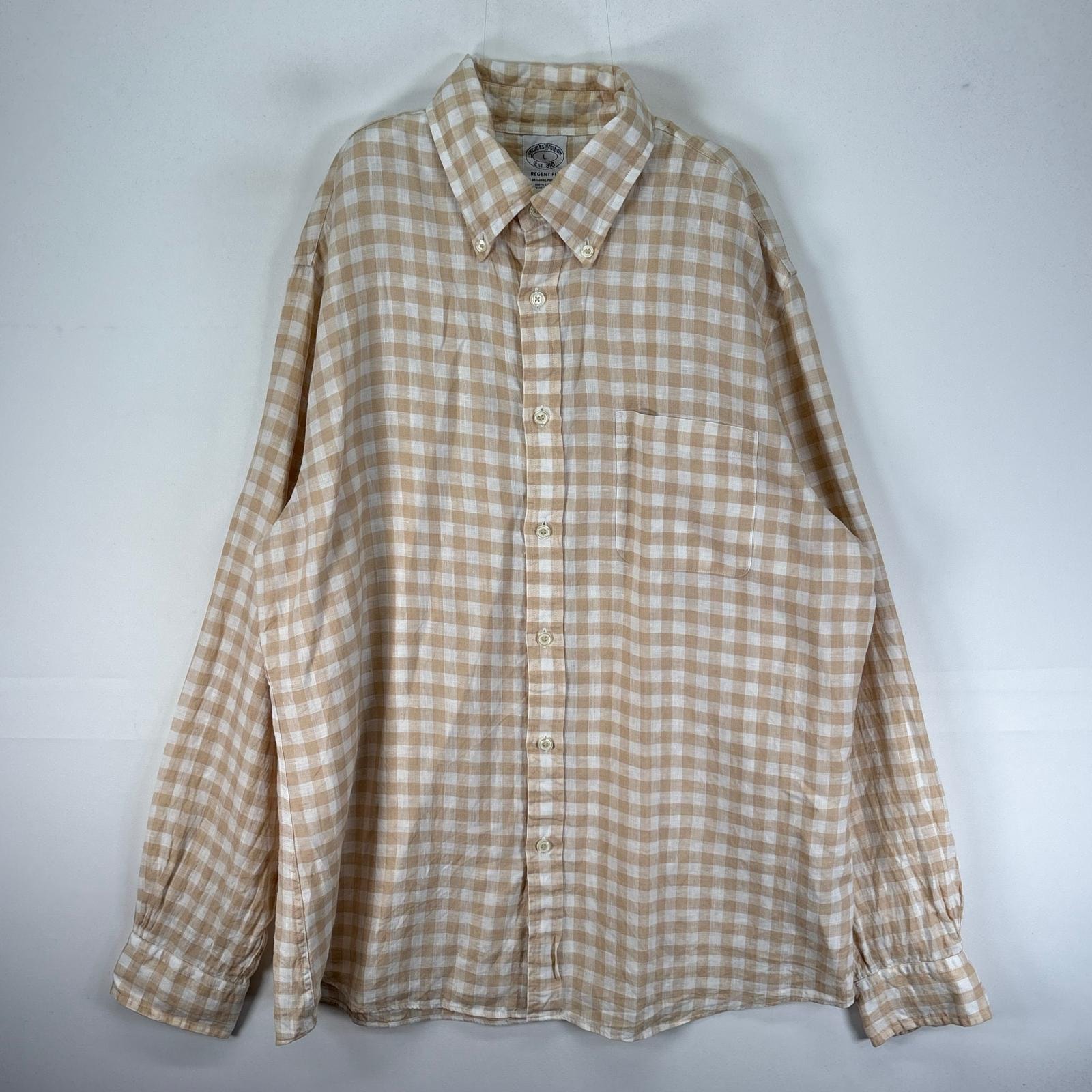 古着 ブルックスブラザーズ Brooks Brothers 長袖シャツ ボタンダウン L  ベージュ系 チェック メンズ