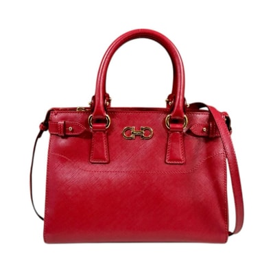 サルヴァトーレフェラガモ バティック ダブルガンチーニ ショルダーバッグ レザー EE-21 E428 レッド レディース Salvatore Ferragamo 中古