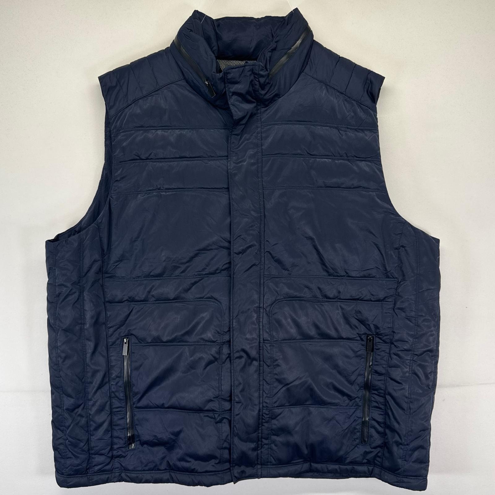 古着 カルバンクライン Calvin Klein ベスト 中綿 フルジップ 大きいサイズ 2XL  ネイビー系 無地 メンズ