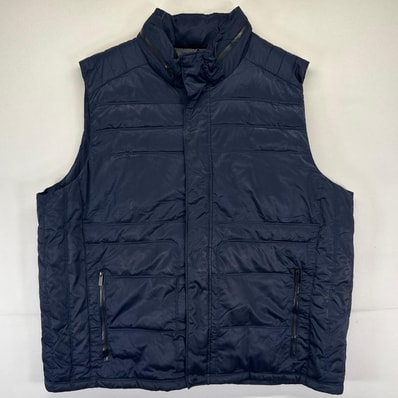 古着 カルバンクライン Calvin Klein ベスト 中綿 フルジップ 大きいサイズ 2XL ネイビー系 無地 メンズ