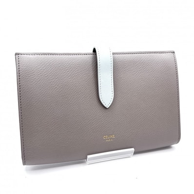 CELINE(セリーヌ)ラージ ストラップウォレット 長財布 グレインドカーフスキン グレージュ バイカラー ゴールド金具 レディース イタリア製【中古】