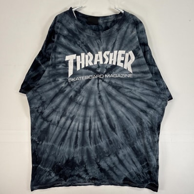 古着 スラッシャー THRASHER 半袖Tシャツ プリント ロゴ スケボー クルーネック ネイビー タイダイ メンズ