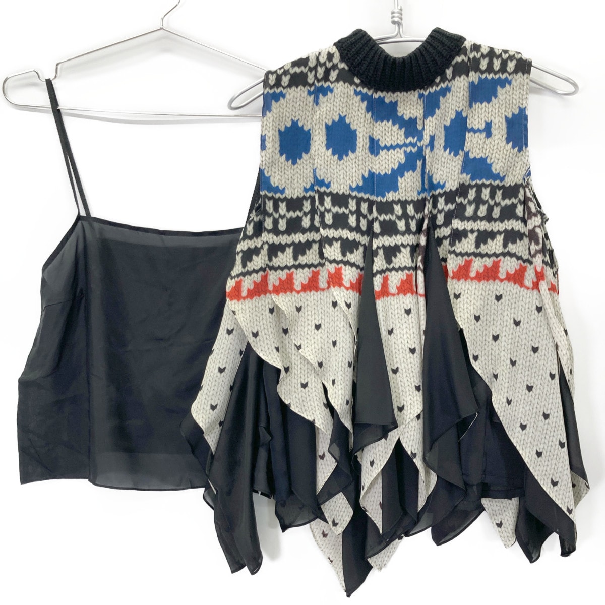 サカイ 24-07428 24年製 ﾏﾙﾁｶﾗｰ ﾊﾟﾀｰﾝﾆｯﾄﾌﾟﾘﾝﾄﾌﾟﾙｵｰﾊﾞｰ ﾉｰｽﾘｰﾌﾞﾌﾞﾗｳｽ 1