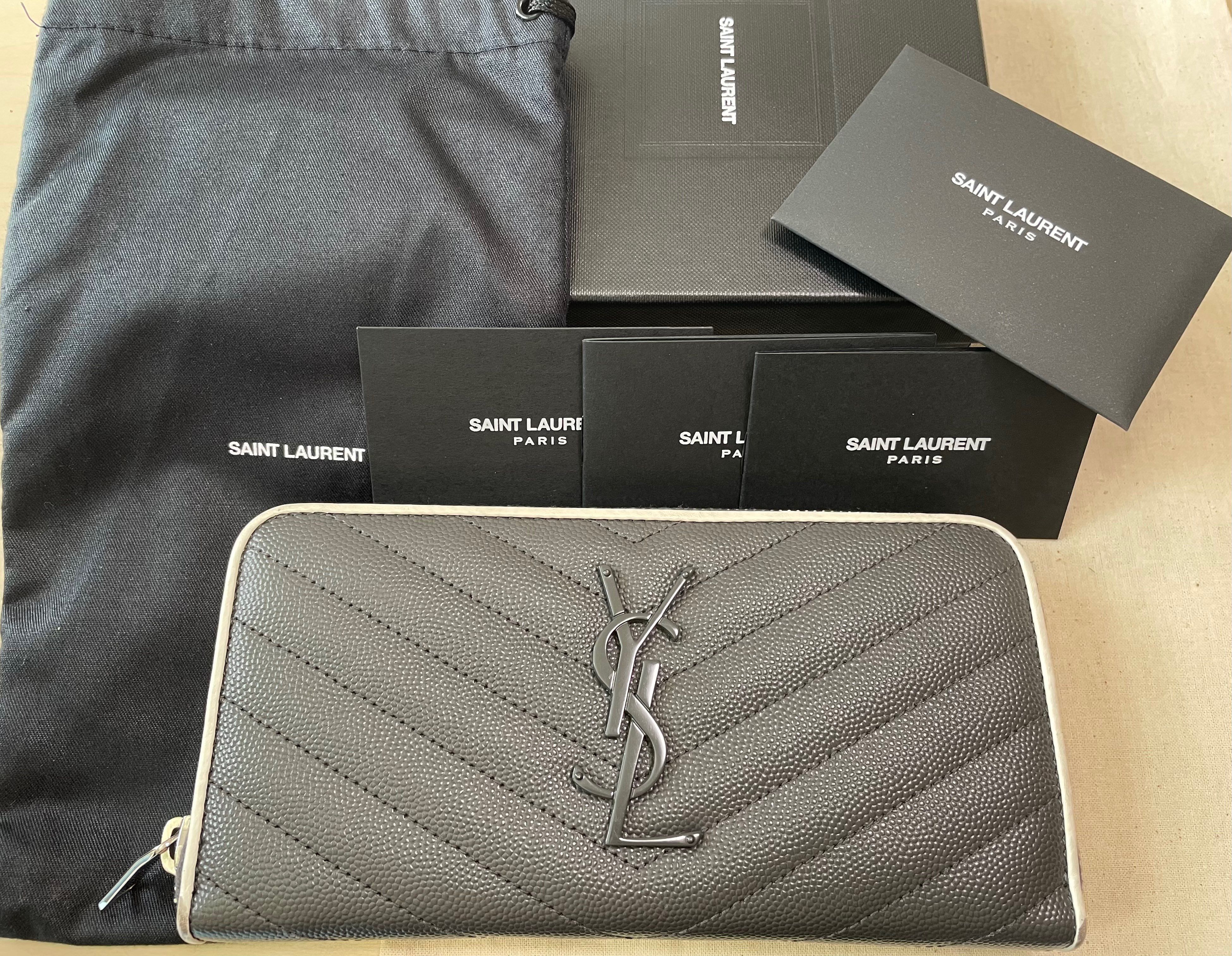 サンローラン モノグラム・サンローラン フルジップウォレット マテラッセ グレー