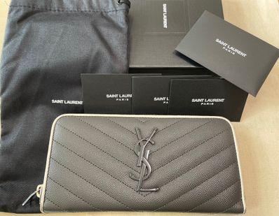 サンローラン モノグラム・サンローラン フルジップウォレット マテラッセ グレー