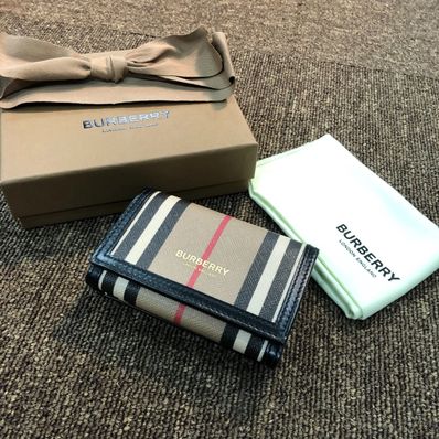 Burberry Small Icon Stripe E-canvas Folding Wallet "Archive Beige"