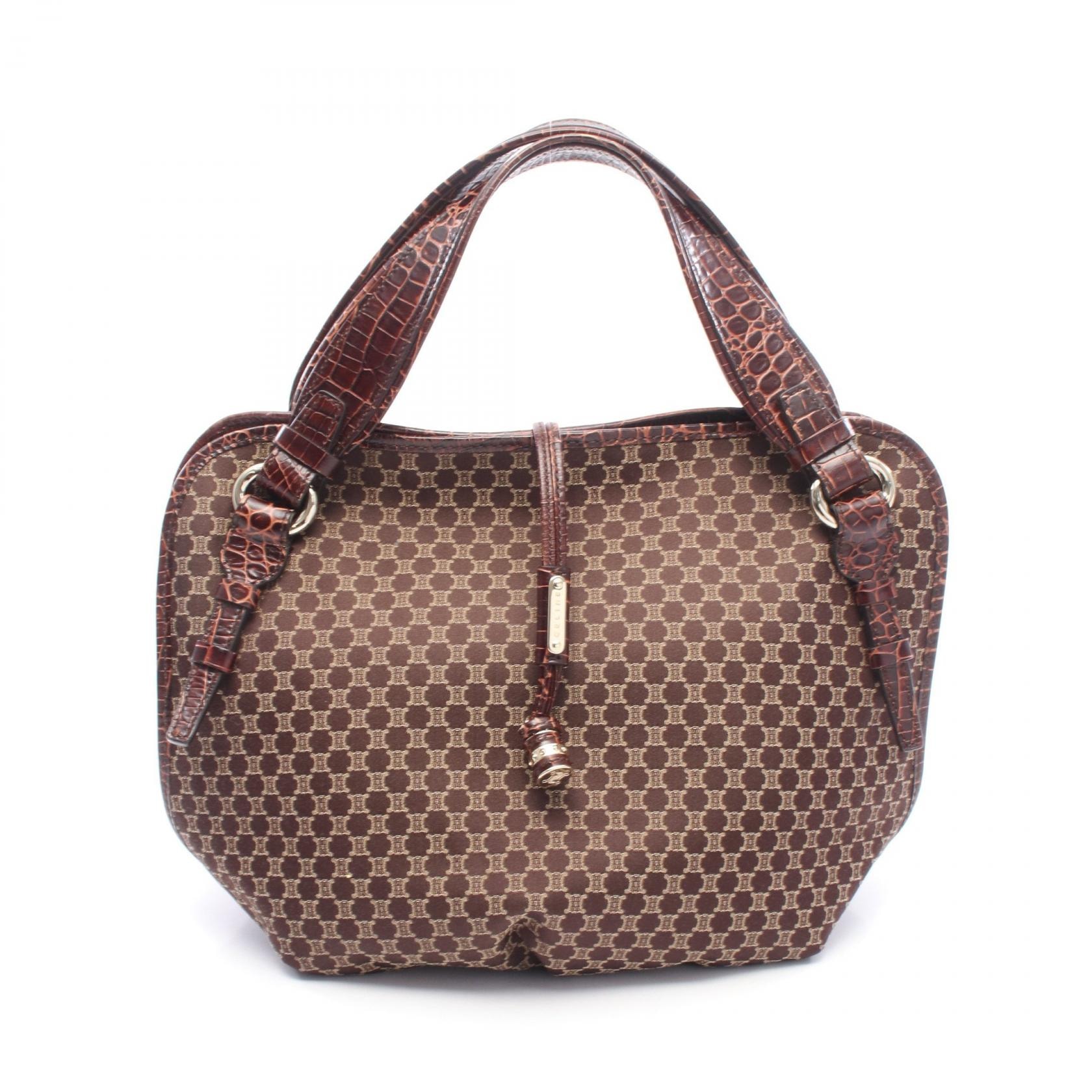 セリーヌ CELINE ビタースウィート マカダム クロコ型押し ハンドバッグ バッグ キャンバス レザー レディース ブラウン系 【中古】