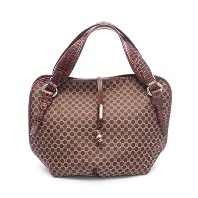 セリーヌ CELINE ビタースウィート マカダム クロコ型押し ハンドバッグ バッグ キャンバス レザー レディース ブラウン系 【中古】