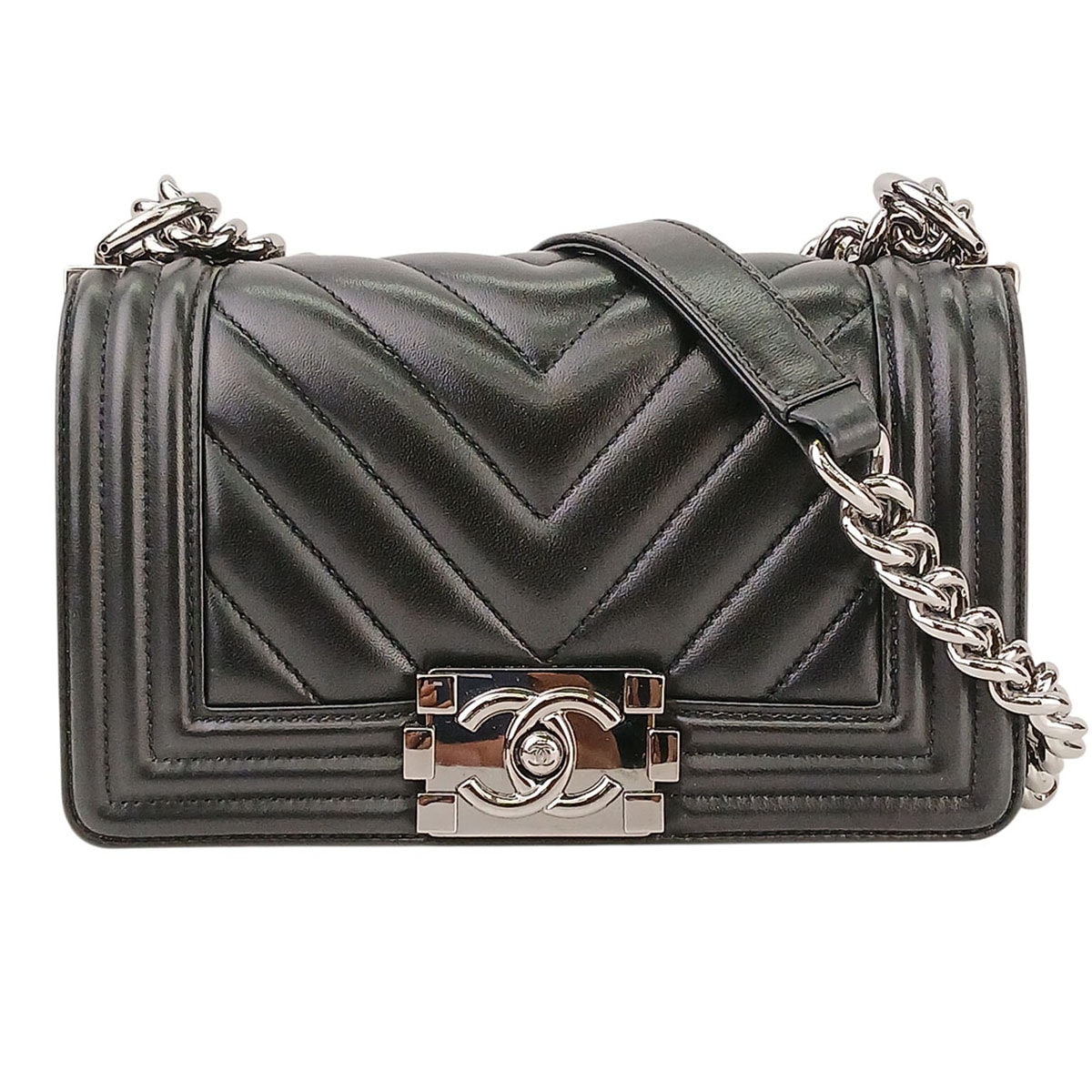 CHANEL シャネル ボーイシャネル Vステッチ スモール 24番 チェーンショルダーバッグ ショルダーバッグ A67085 ラムスキン ブラック シルバー  レディース【中古】